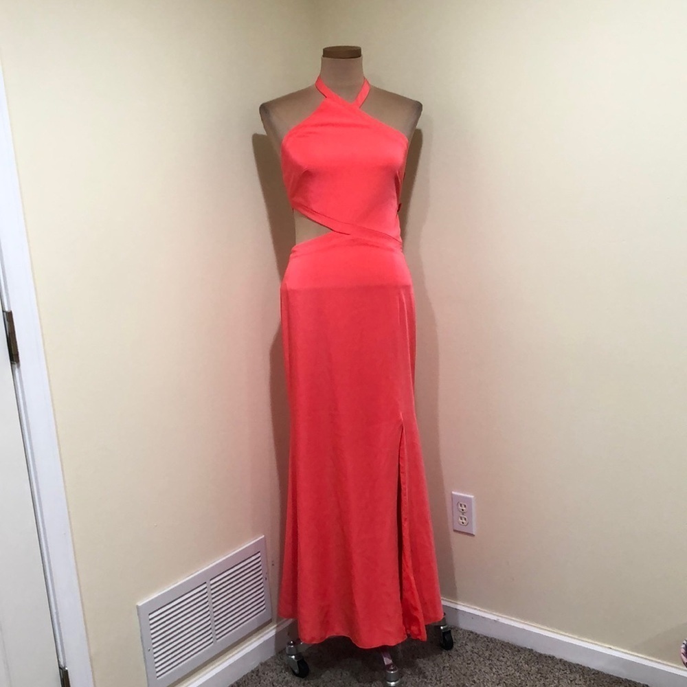 Love By Theia Gown Size 4 Coral Pink Cutout Formal Maxi Dress - Picture 2 of 10